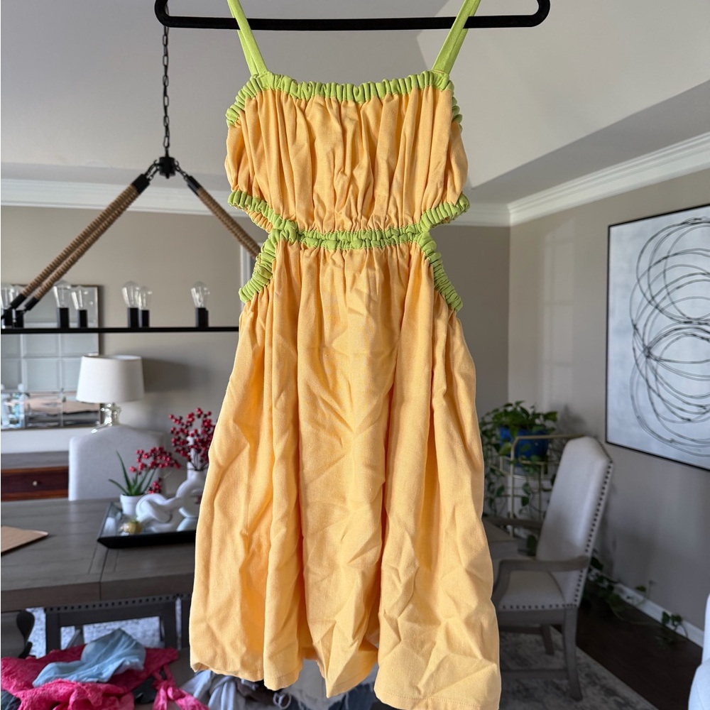 Lena Yellow Dress with Green Accents